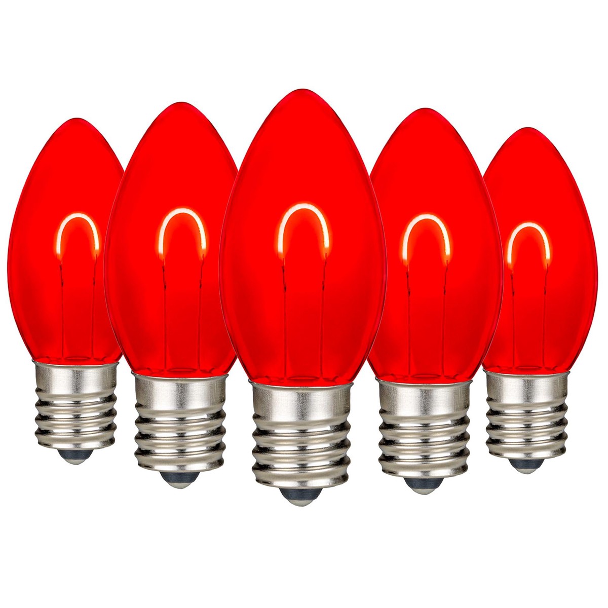 Festive Living 25 Pack Red C9 LED Replacement Bulbs - Dimmable U-Shaped Flex Filament, Shatterproof Plastic C9 Bulbs, E17 Interm