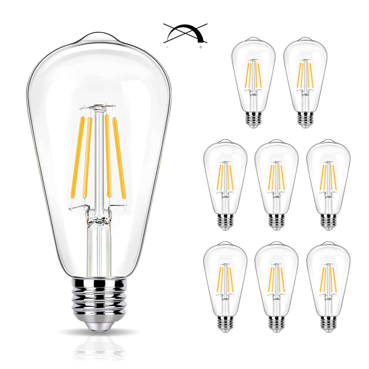 winsaLED 8 Pack 2700K Soft White LED Edison Bulbs 40W Equivalent Clear ST19/ST58 Vintage 4W LED Light Bulbs for Ceiling Lights 90 CRI 450LM E26 Base Non-Dimmable