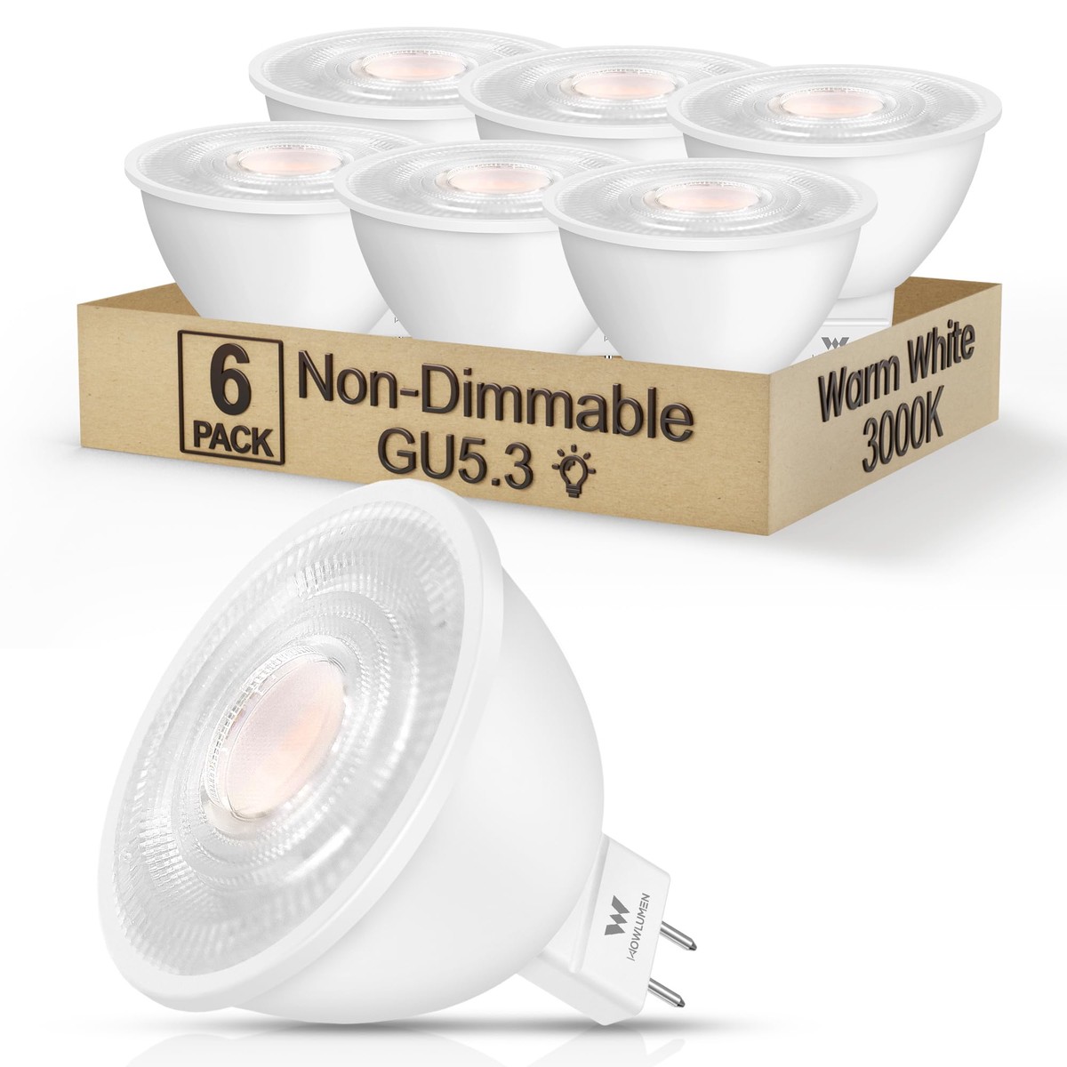 Wowlumen Mr16 Led Bulbs, 5W Led Light Bulb(50W Equivalent), 3000K Warm White, 500 Lumens, Non-Dimmable, Gu5.3 Bi-Pin Base, Energ